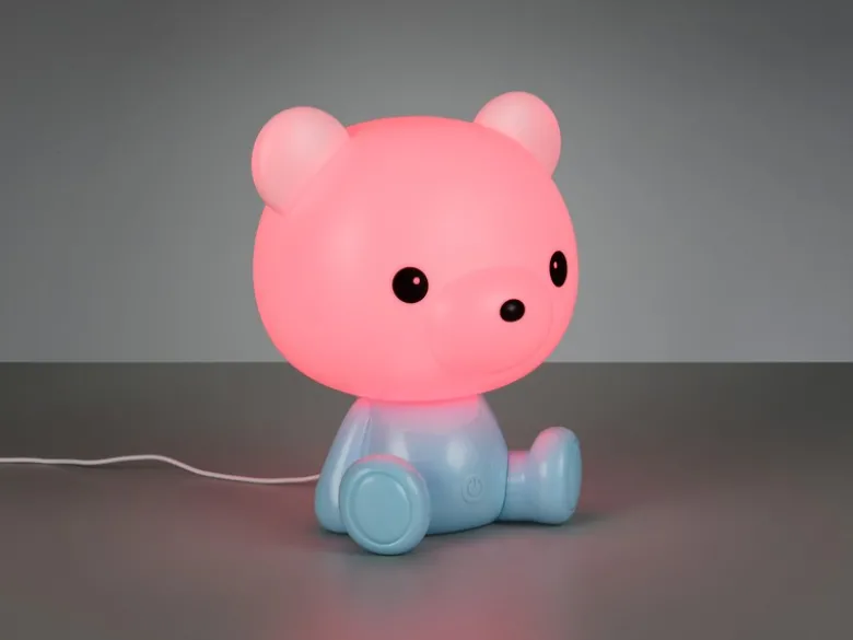 Ausgefallene USB Tischlampe Teddy mit RGB Farbwechsel, Blau, Höhe 25cm
