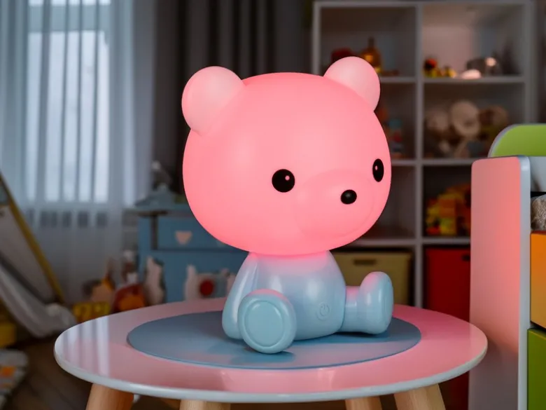 Ausgefallene USB Tischlampe Teddy mit RGB Farbwechsel, Blau, Höhe 25cm