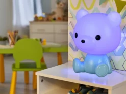 Ausgefallene USB Tischlampe Teddy mit RGB Farbwechsel, Blau, Höhe 25cm