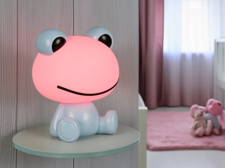 Ausgefallene USB Tischlampe Frosch mit RGB Farbwechsel, Blau Höhe 24cm