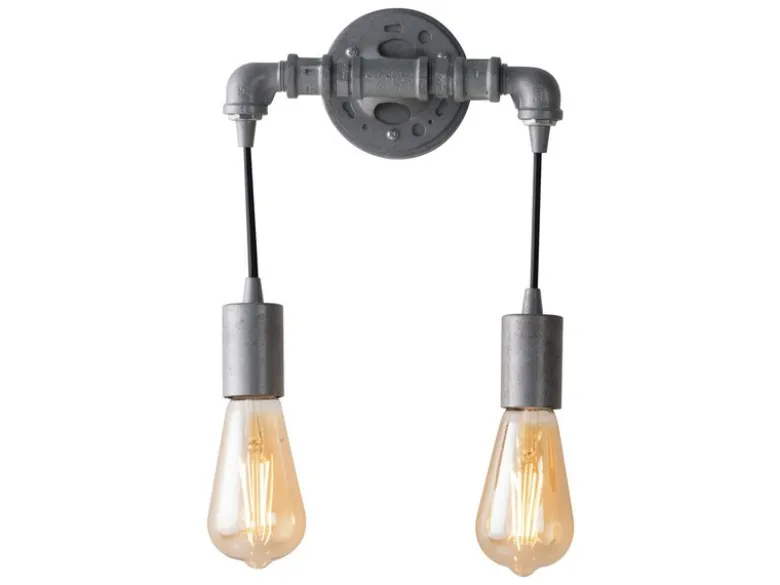 Ausgefallene Wandleuchte 2-flammig in Wasserrohr Optik, Grau antik, Höhe 26cm