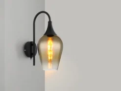 Ausgefallene Wandleuchte LAVUS mit Schalter & Glasschirm Gold, Höhe 36cm