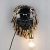 Ausgefallene Wandleuchte LEO Löwenkopf mit Stecker und Schalter, Höhe 38cm