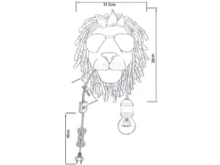 Ausgefallene Wandleuchte LEO Löwenkopf mit Stecker und Schalter, Höhe 38cm