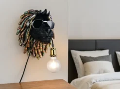 Ausgefallene Wandleuchte LEO Löwenkopf mit Stecker und Schalter, Höhe 38cm