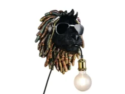 Ausgefallene Wandleuchte LEO Löwenkopf mit Stecker und Schalter, Höhe 38cm