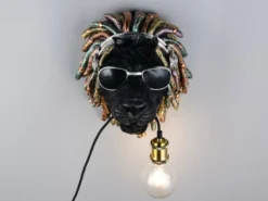 Ausgefallene Wandleuchte LEO Löwenkopf mit Stecker und Schalter, Höhe 38cm