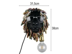 Ausgefallene Wandleuchte LEO Löwenkopf mit Stecker und Schalter, Höhe 38cm