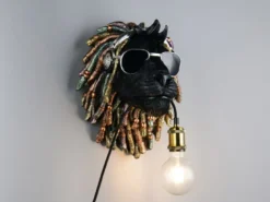 Ausgefallene Wandleuchte LEO Löwenkopf mit Stecker und Schalter, Höhe 38cm