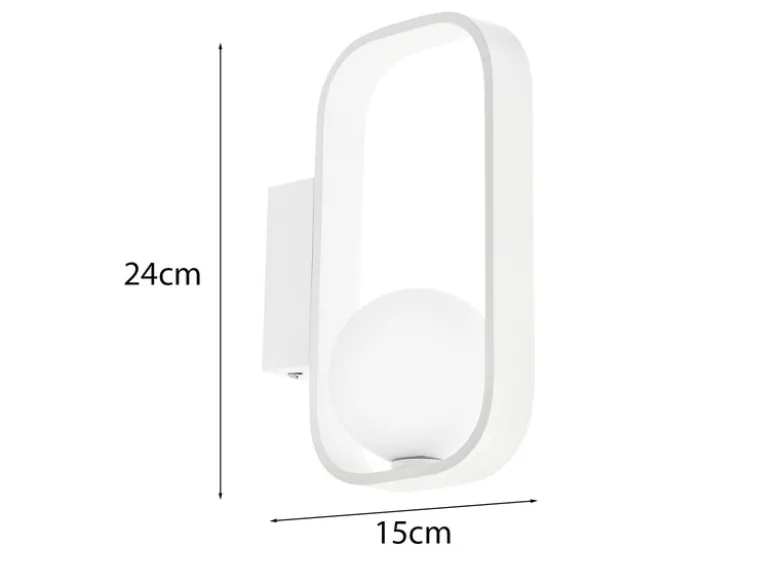 Ausgefallene Wandleuchte ROXY Weiß mit Glaskugel Opalweiß, Höhe 24cm