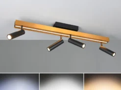Ausziehbarer LED Deckenstrahler ZENO mit 4 Spots Schwarz Gold max. Breite 133cm