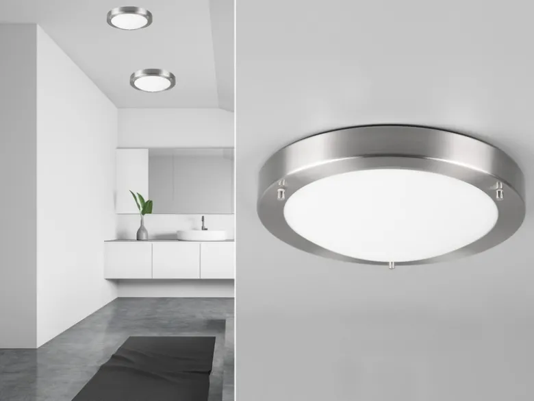 Bad Deckenleuchte CONDUS in Silber mit Glas Opal Weiß Ø 31,5cm - Badlampen