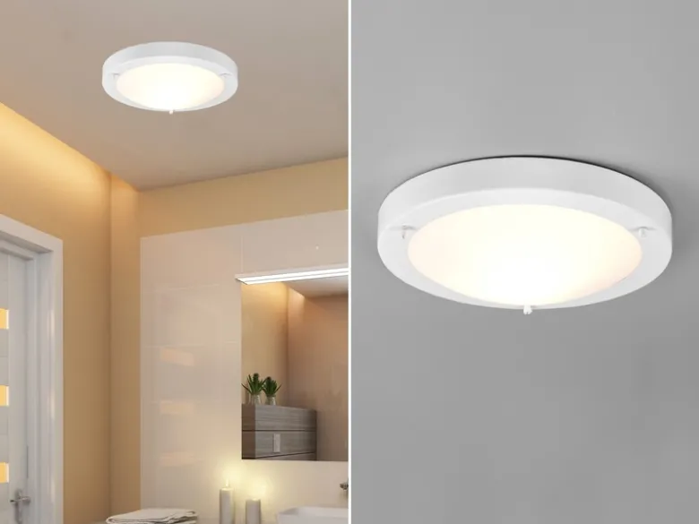 Bad Deckenleuchte CONDUS in Weiß mit Glas Opal Weiß Ø 31,5cm - Badlampen