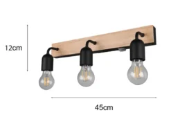 Bad Wandleuchte ARTURO mit Holz und Schalter, 3-flammig Breite 45cm