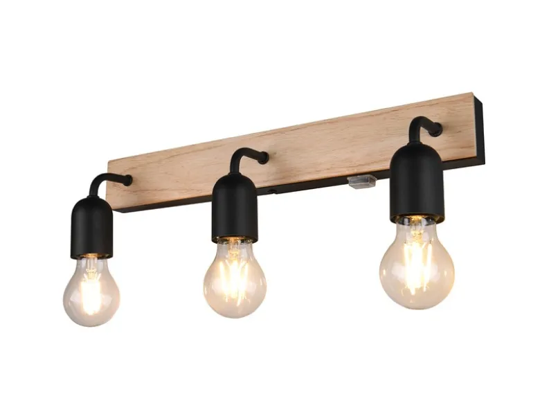 Bad Wandleuchte ARTURO mit Holz und Schalter, 3-flammig Breite 45cm