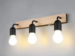 Bad Wandleuchte ARTURO mit Holz und Schalter, 3-flammig Breite 45cm