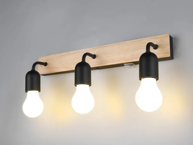 Bad Wandleuchte ARTURO mit Holz und Schalter, 3-flammig Breite 45cm