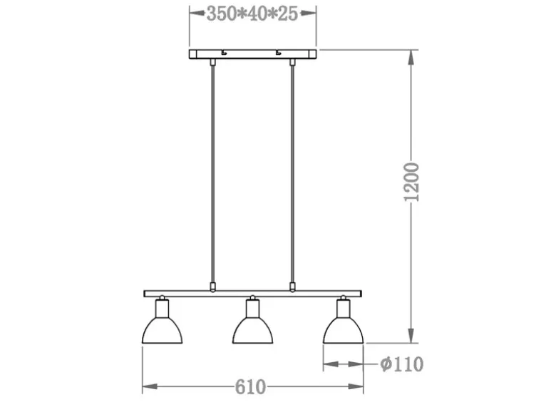 Balken Pendelleuchte DALLAS 3-flammig Glasschirme Weiß, Breite 61cm