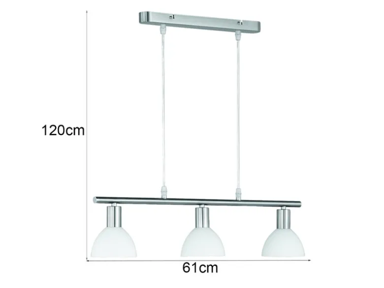 Balken Pendelleuchte DALLAS 3-flammig Glasschirme Weiß, Breite 61cm