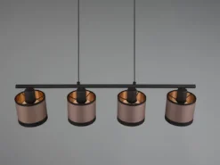 Balkenpendelleuchte DAVOS 4-flammig, Stoffschirme Taupe/Gold, Breite 75cm