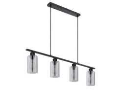 Balkenpendelleuchte HADERA mit 4 Rauchglas Lampenschirmen, Breite 98cm