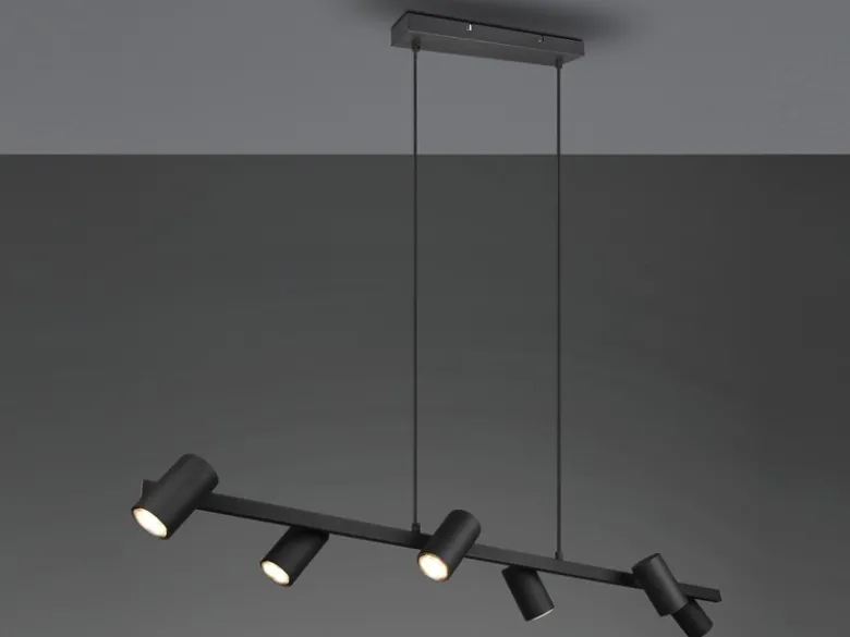 Balkenpendelleuchte MARLEY 6-flammig lang in Schwarz, Breite 115cm