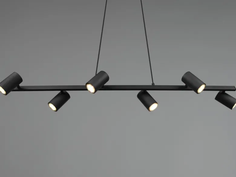 Balkenpendelleuchte MARLEY 6-flammig lang in Schwarz, Breite 115cm