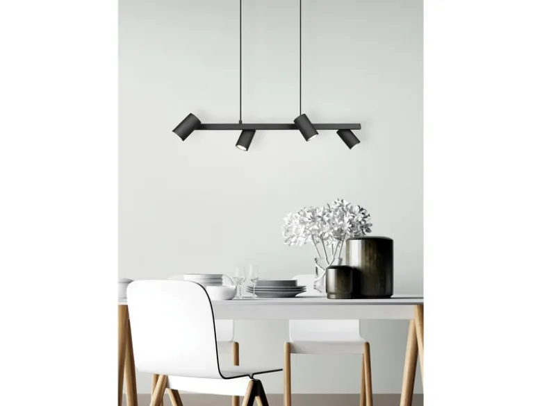 Balkenpendelleuchte MARLEY 4-flammig in Schwarz, Breite 80cm