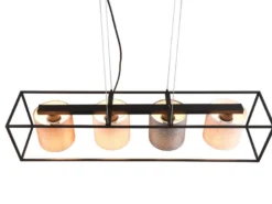 Balkenpendelleuchte ROSS mit vier Stoffschirmen, Breite 100cm