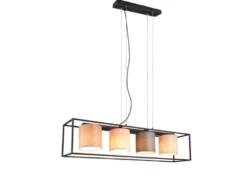 Balkenpendelleuchte ROSS mit vier Stoffschirmen, Breite 100cm