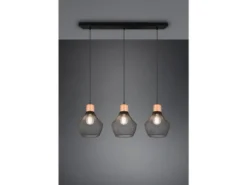 Balken Pendelleuchte VALERIA Drahtgeflecht Schwarz mit Holz B 80cm
