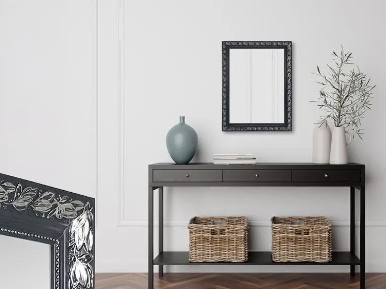 Barock Wandspiegel TANJA mit Holzrahmen Schwarz-Silber 55x70 cm