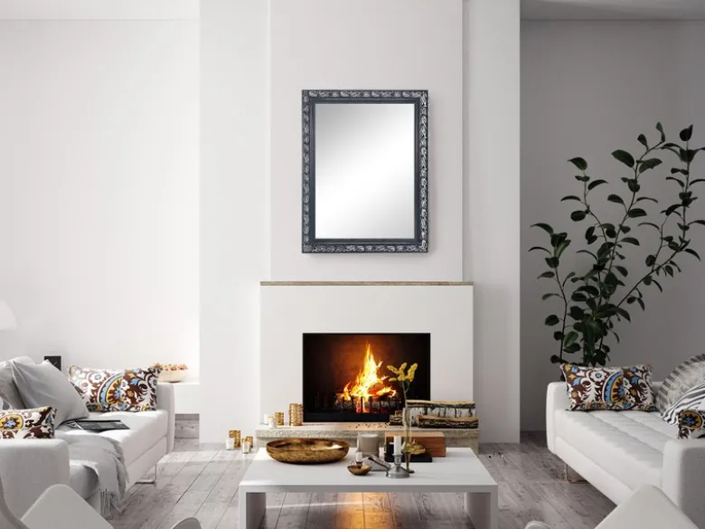 Barock Wandspiegel TANJA mit Holzrahmen Schwarz-Silber 55x70 cm