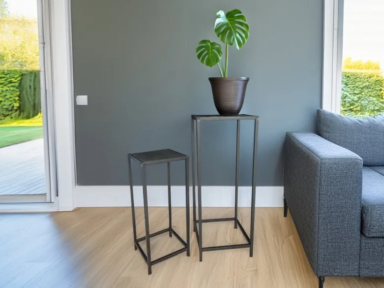 Beistelltisch 2er Set aus Metall Schwarz Blumentisch Höhe 60 und 80cm