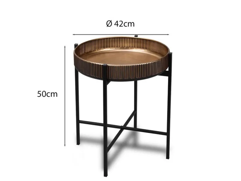 Beistelltisch JANINE rund Metall in Gold - Schwarz Höhe 50cm Ø 42cm