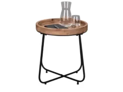 Beistelltisch JETTE rund Metallgestell Schwarz, Tischplatte Holzoptik Ø 52cm