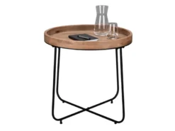 Beistelltisch JETTE rund Metallgestell Schwarz, Tischplatte Holzoptik Ø 66,5cm