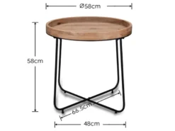 Beistelltisch JETTE rund Metallgestell Schwarz, Tischplatte Holzoptik Ø 66,5cm