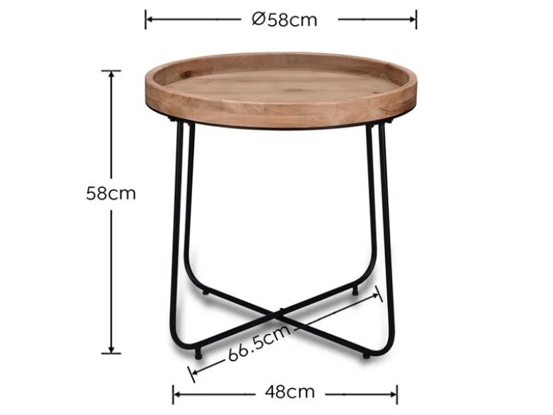 Beistelltisch JETTE rund Metallgestell Schwarz, Tischplatte Holzoptik Ø 66,5cm