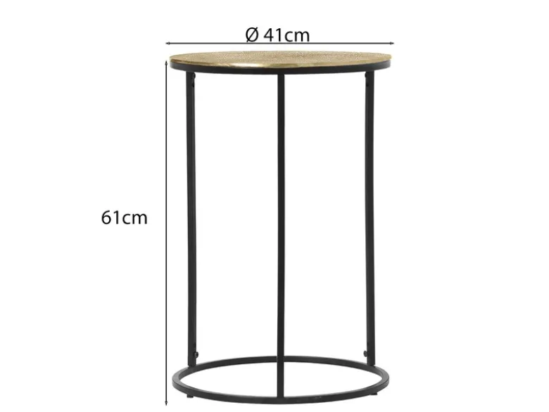 Beistelltisch PATTY rund Metall in Schwarz Gold, Höhe 61cm