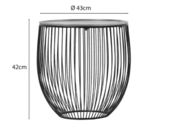 Beistelltisch RINA Korbtisch Metall Schwarz und Tischplatte Silber, Höhe 42cm