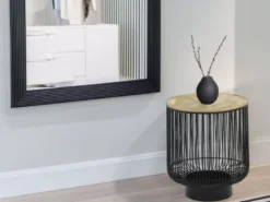Beistelltisch RINA Korbtisch Metall Schwarz und Tischplatte Gold, Höhe 46cm