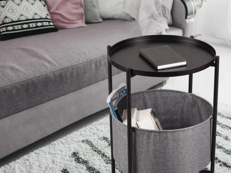 Beistelltisch SUANA aus Metall mit Stoff Korb Höhe 61cm