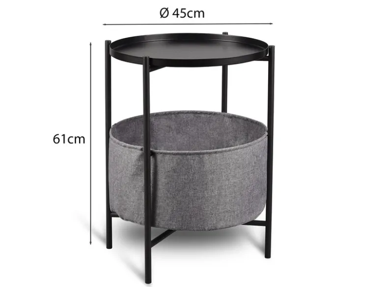 Beistelltisch SUANA aus Metall mit Stoff Korb Höhe 61cm
