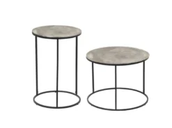 Beistelltische 2er Set rund Metall in Schwarz Silber, Höhe 46 und 61cm
