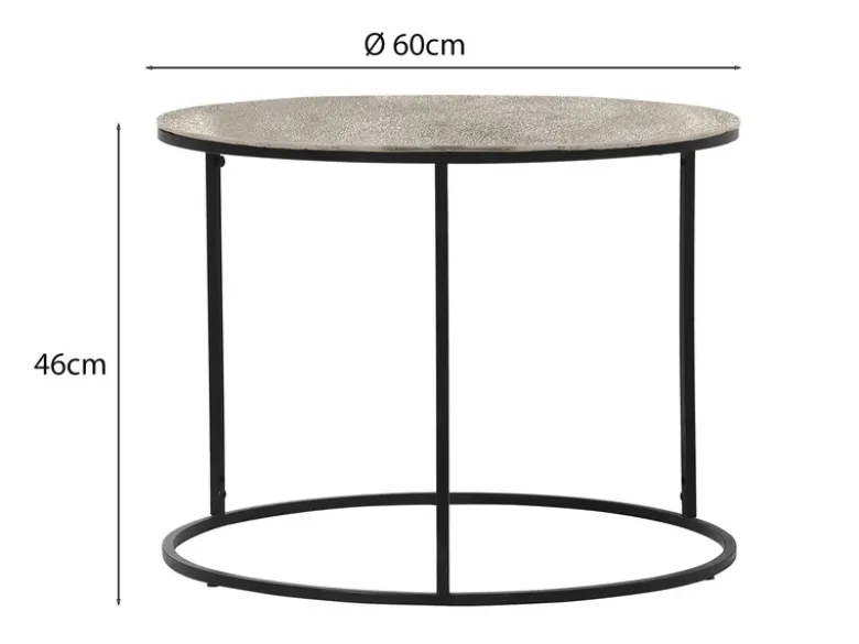 Beistelltische 2er Set rund Metall in Schwarz Silber, Höhe 46 und 61cm