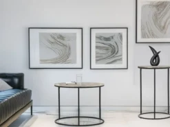 Beistelltische 2er Set rund Metall in Schwarz Silber, Höhe 46 und 61cm