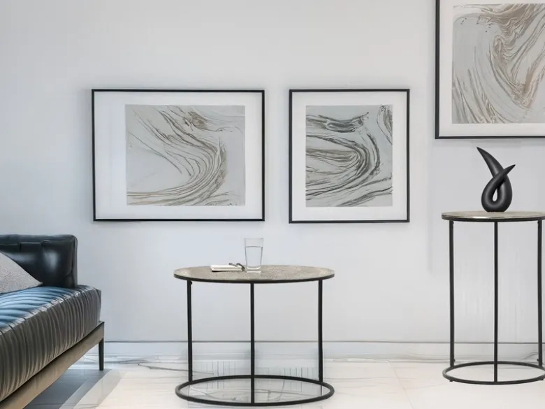 Beistelltische 2er Set rund Metall in Schwarz Silber, Höhe 46 und 61cm