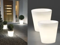 Beleuchteter Pflanzkübel 2er Set Outdoor LED Blumentopf Ø 37cm Terrassenleuchten