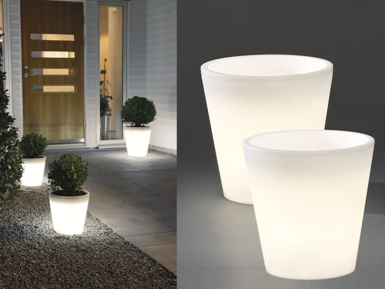 Beleuchteter Pflanzkübel 2er Set Outdoor LED Blumentopf Ø 37cm Terrassenleuchten